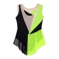 thumbnail image 4 of Yartina Children Girls Figure Skating Dance Bodysuit Color Block Ballet Leotard Dress Rhinestone Dancing Outfits Fluorescent Green 8, 4 of 7