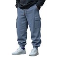 thumbnail image 2 of Yuyuzo Mens Cargo Sweatpants Causal Drawstring Workout Joggers Fleece Solid Color Athletic Pants with Pockets, 2 of 7