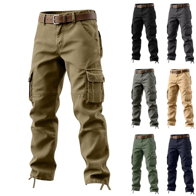 DIOAZUD Pantalon Cargo Décontracté pour Homme à Multiples Poches Pantalon à Jambe Droite Couleur Unie Coupe Ample Pantalon de Plein Air Randonnée Travail
