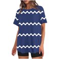 thumbnail image 1 of Penkiiy T-Shirts Courts à Manches Courtes pour Femmes, Coupe Ample, Imprimé à Rayures, Été, Col Rond, Coupe Décontractée, T-Shirt Basique, Hauts Y2K, TG, Bleu, 1 of 4