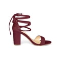 thumbnail image 3 of BLISSFUL STEP Women's Sandals Solid Summer Block Heels Lace up Sandals Burgundy 8, 3 of 8