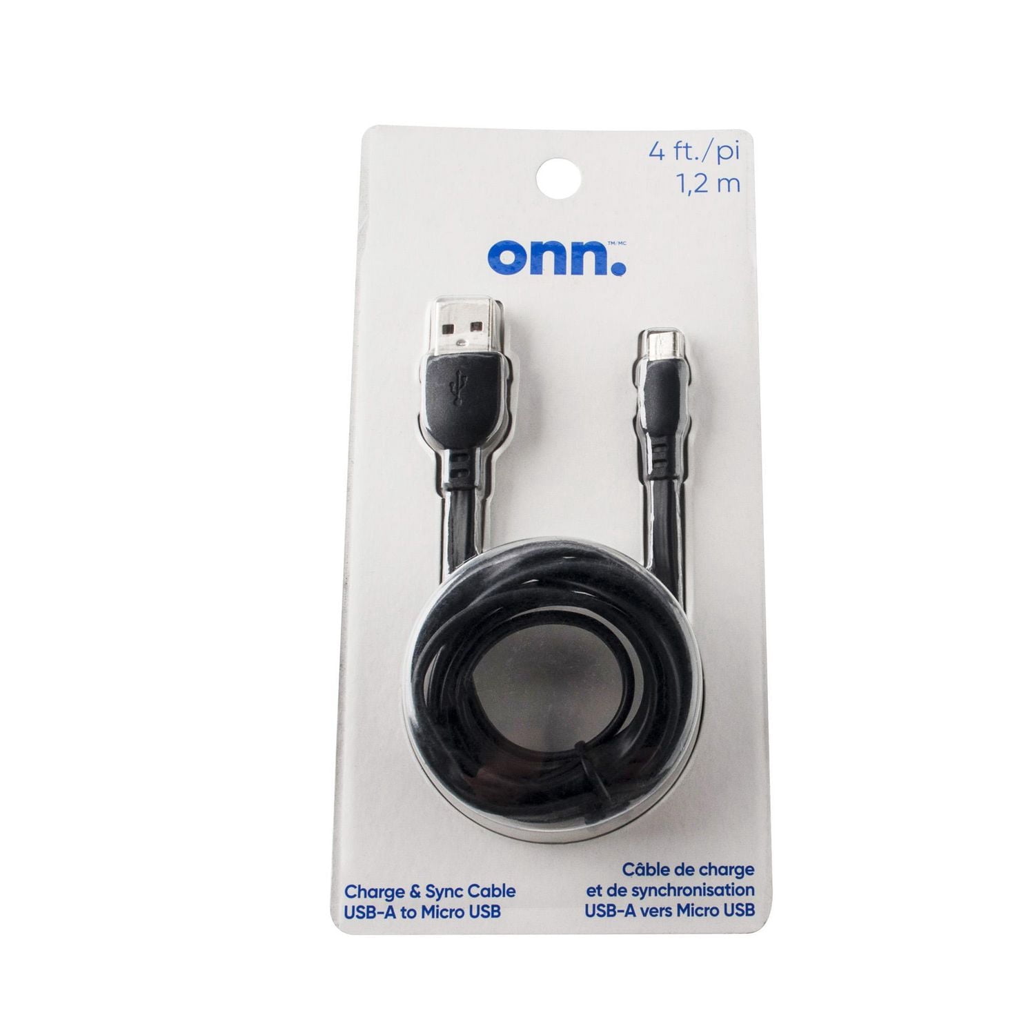Câble de chargement et de synchronisation USB-A vers Micro USB de 1,2 m (4 pi) Onn.