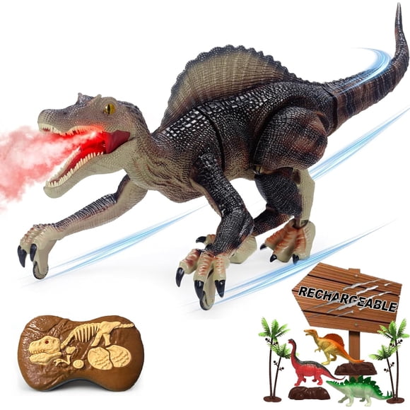 Jouets Dinosaures Télécommandés pour Garçons, Jouet Raptor Électronique RC à Pulvérisation, Marche Rugissante, Spinosaure Jurassique Réaliste, Dino 18,1 Pouces Rechargeable, Cadeau d'Anniversaire pour Enfants