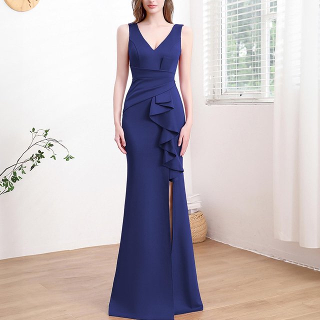 UPPADA Wedding Guest Dresses for Women One Shoulder Ruched Formal Evening Dress Wrap Ruffle Hem Dress Halter Bodycon Maxi Dress High Waist Party Prom Gown Cocktail Dress Days 2025