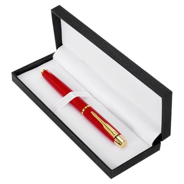 Unique Bargains Black Ink Ballpoint Pen Business Metal Pen 0.5mm Point with Gift Box Professional, Red Golden
