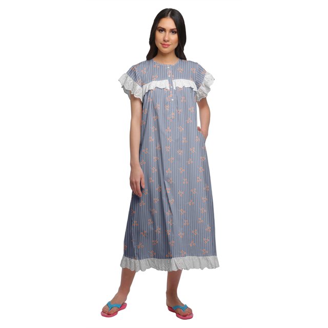 Moomaya Chemise de Nuit d'Allaitement à Col Rond Imprimée pour Femmes en Coton