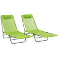 thumbnail image 1 of Outsunny Chaise Longue Pliante 2 Pcs, Chaises Inclinables pour Bronzage au Soleil, Vert, 1 of 10