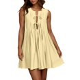 thumbnail image 2 of Ovzne Robes pour Femmes 2025 Robe Femme Robe Décontractée Sans Manches Col Rond à Lacets Plissée Robe d'Été Liquidation, 2 of 7