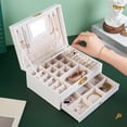 thumbnail image 2 of Jewelry Box with Lock and Key Jewelry Box with Lock and Mirror Jewelry Organizer Storage Case with 2-Layers Display for Earrings Bracelets Rings Watches Jewelry Box Necklace Organizer, 2 of 9