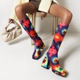 thumbnail image 1 of Autumn And Winter Flowers Color Matching Thick High-heeled Platform Women's Sleeve High Boots, 1 of 9