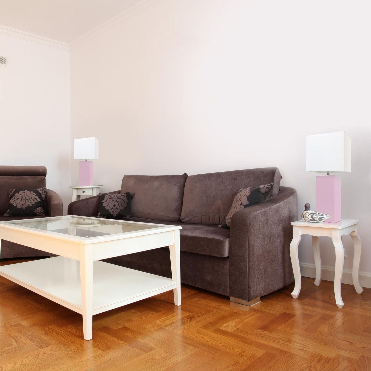 Ensemble de 2 lampes de table modernes en cuir avec abat-jour en tissu blanc