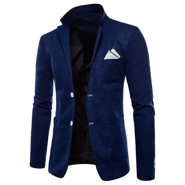 TIMIFIS Navy Men's Blazer Jacket Casual Solid Single Rows Two Button Suit Jacket Fashion Formal Lapel Slim Wedding Blazer