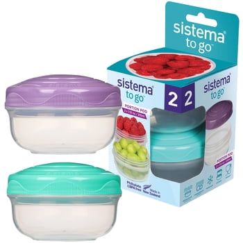 Sistema To Go PortionPod Food Storage Containers, 210 ml, Small Snack Pots, BPA-free, Assorted Colours, 2 Pack