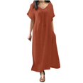 thumbnail image 1 of Yuyuzo Robe Maxi en Coton et Lin pour Femmes à Manches Courtes, Col en V, Longue Robe Décontractée Ample et Fluide avec Poches, 1 of 6