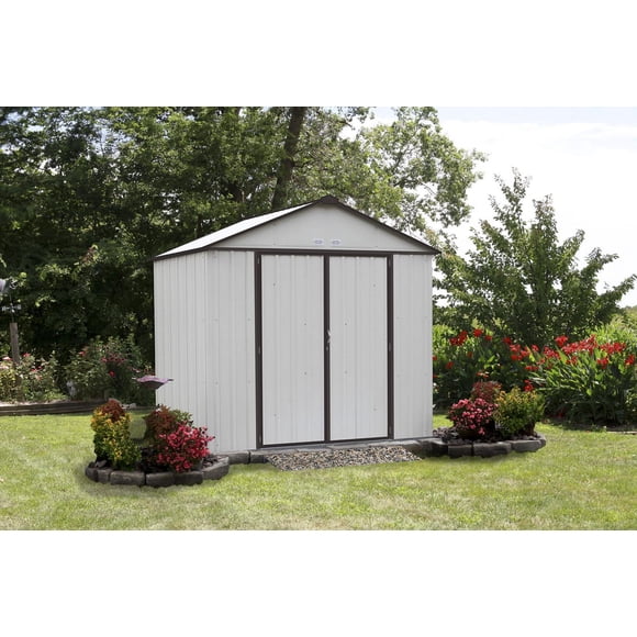 EZEE Shed Steel Storage 8 x 7 ft. Galvanized High Gable Cream with Charcoal Trim