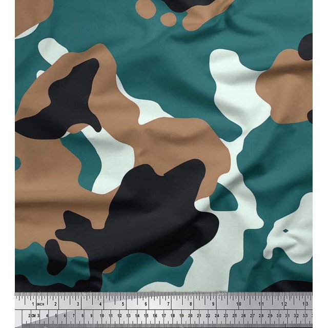 Soimoi polyester Crepe Fabric Two Tone With White Camouflage Printed Fabric 1 Yard 52 Inch Wide