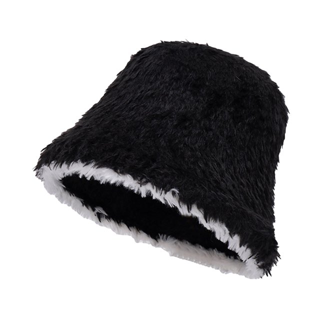 CSChome Fisherman Hat Women Winter Fisherman Hat - Color Matching Thick Soft Plush Foldable Bucket