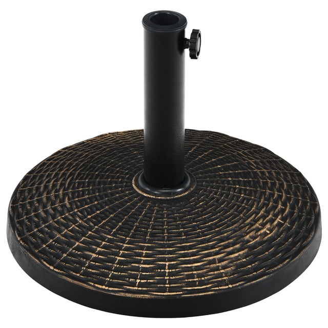 Gymax base Ronde en Résine de 22 Lb pour Parasol de patio avec Bouton Réglable, Doté d'Un design en Rotin bronze et d'Un tube en Acier Robuste. Compatible avec des Poteaux de Parasol de 1,5 Pieds' et 1,9 Pieds', Cette base Résistante aux Intempéries Est Idéale pour une Utilisation Extérieure sur les patios, les Cours Arrière Ou les Zones au Bord de la Piscine.