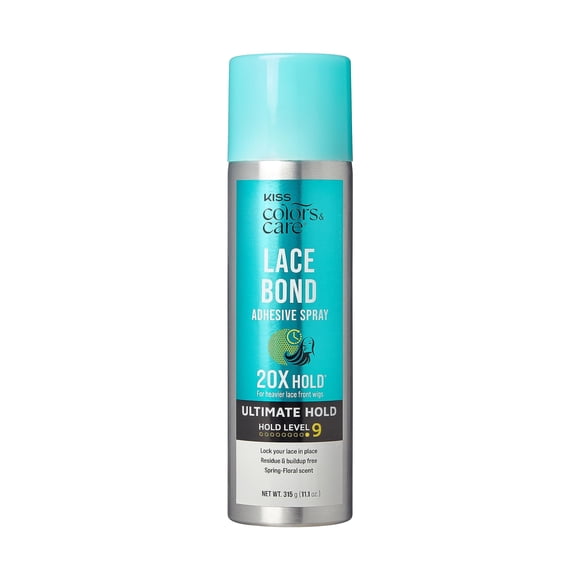 KISS Colors & Care Lace Bond Adhesive Spray Ultimate Hold 11.1 oz. - Adhesive for Lace Frontals Sweat Proof Water-Resistant Fast Drying Efficient Nozzle Convenient Super Secure for All Day
