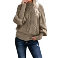 thumbnail image 1 of Ladies Mid Neck Sweater Puffy Sleeve Sweater for Women Loose Long Sleeve Knit Mens Christmas Sweaters Solid Color Sweater Pullover Patterned Quarter Zip Top, 1 of 6