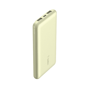 Belkin Chargeur portable USB-C, 10 000 mAh avec 1 port USB-C et 2 ports USB-A pour une charge jusqu’à 15W pour iPhone 14 Pro, 14 Pro Max, AirPods, iPad, Galaxy S23, S23+, Ultra - Jaune