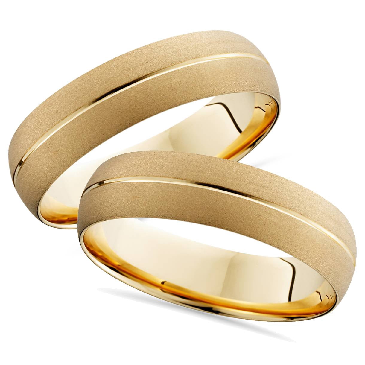 Ensemble d'Alliances Assorties Lui et Elle en Or Brossé 14 K