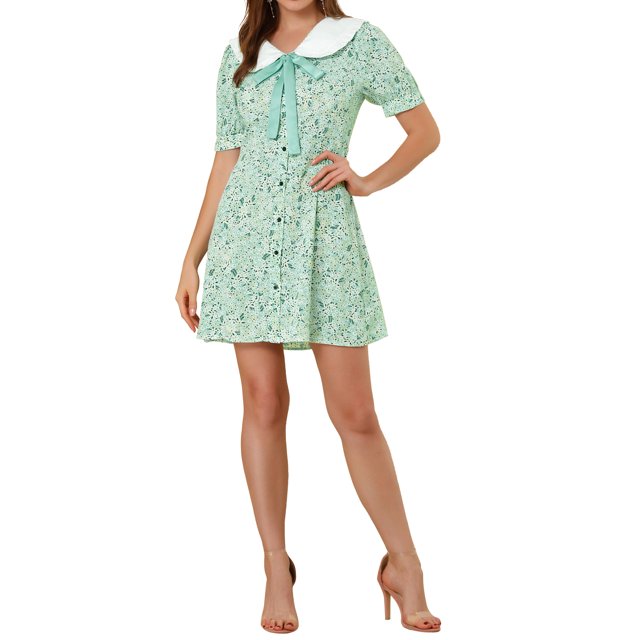 INSPIRE CHIC Robe-Chemise Courte à Manches Courtes pour Femmes, Coupe Évasée, Col Contrastant