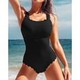 thumbnail image 2 of Charmo Womens Ribbed One Piece Swimsuits Scalloped Monokini Bathing Suits, 2 of 6