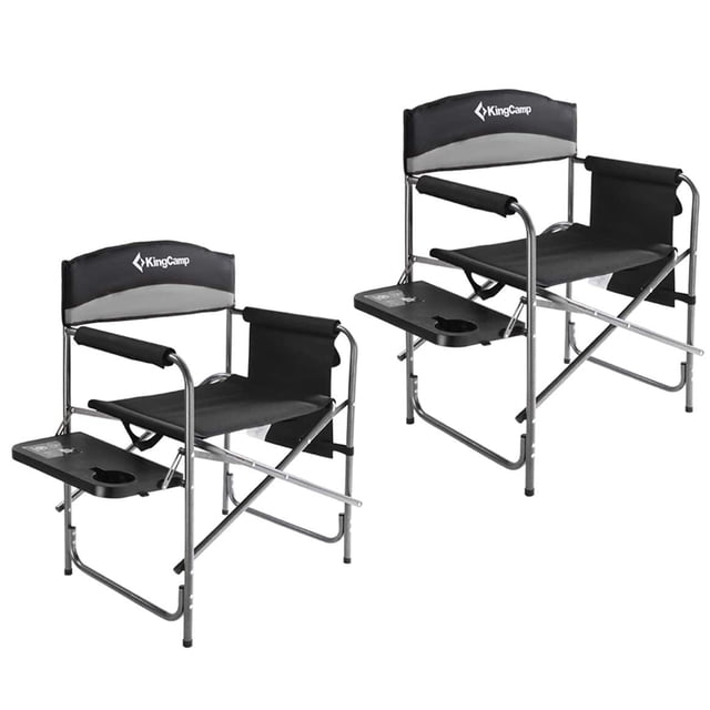 KingCamp Chaise Pliante d'Extérieur avec Table et Poches, Noir/gris (Lot de 2)