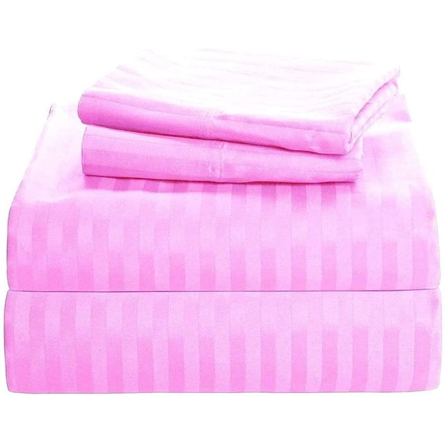 1100 Thread Count 100% Egyptian Cotton 3-Piece Fitted Sheet ( 1 Fitted Sheet + 2 Pillow Covers) 18 Inches Deep Pocket Size Stripe Pattern