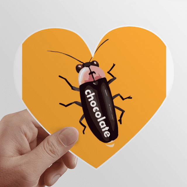 Cockroach Roach Blackbeetle Bugs Sick Heart Vinyl Sticker Bicycle Bottle Decal featuring a heart-shaped design with a cockroach illustration on an orange background. Made from quality vinyl material, it is moisture-resistant, pressure-resistant, and anti-oil. The sticker measures 10cm (4 inches) in diameter with a 0.2cm (0.08 inch) white edge. Sold as a set of 8, these stickers are suitable for flat surfaces like metal, glass, vehicles, and laptops, offering easy installation and removal without surface damage.