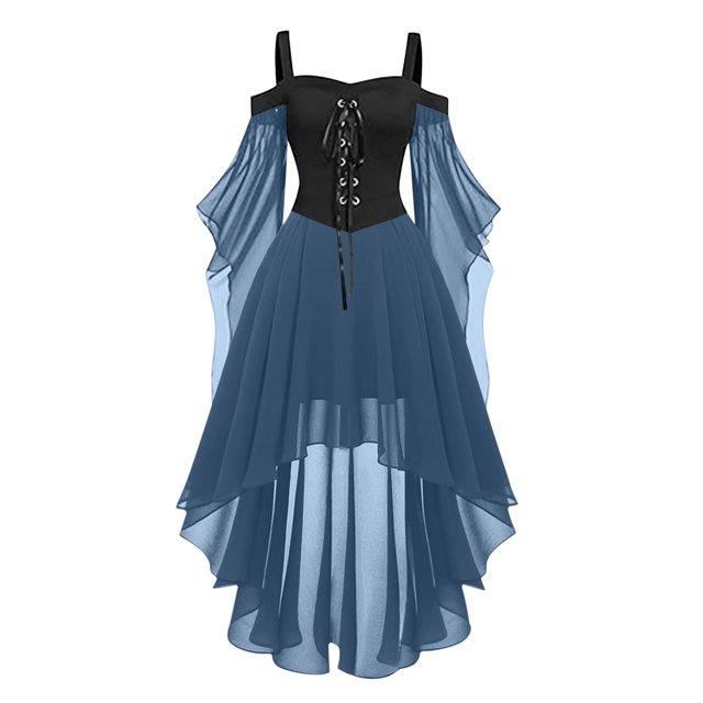 Robes Style Gothique pour Femmes Grande Taille Robe Midi Élégante avec Manches Évasées en Chiffon Tenue de Soirée Ourlet Irrégulier