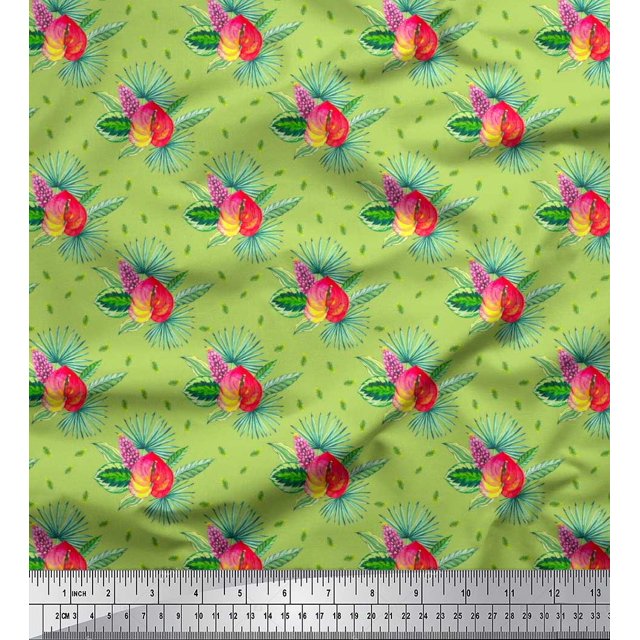 Soimoi polyester Crepe Fabric Leaves Tropical Printed Craft Fabric by the Yard 42 Inch Wide