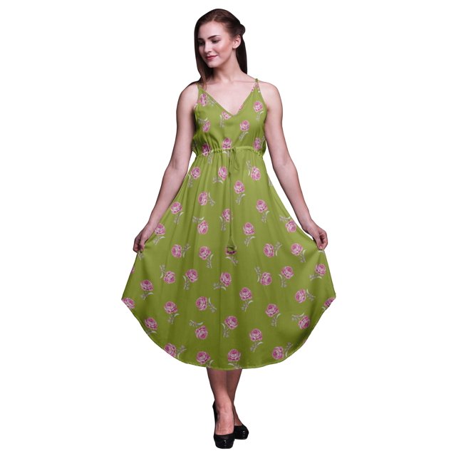 Bimba Robe Midi d'Été Imprimée à Fleurs pour Femmes, Col en V, Tenue de Vacances, Très Grande Taille