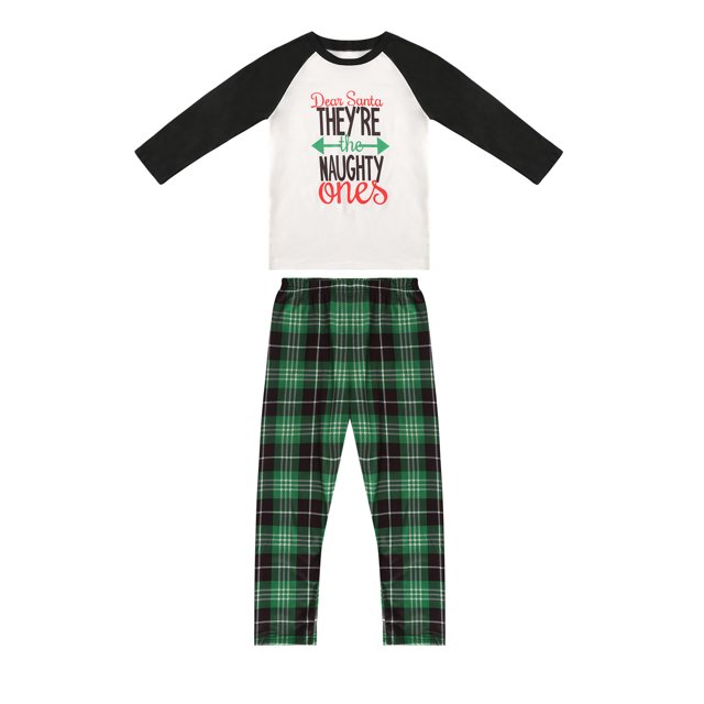 ITFABS Pyjamas de Noël Assortis pour la Famille, Hauts Raglan à Lettres + Pantalons à Carreaux