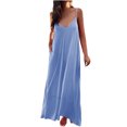 thumbnail image 3 of AherBiu Robes d'Été pour Femmes Sans Manches à Col en V Plongeant, Robes Maxi Fluides, Plage Bohème, Vacances, Longue Robe, 3 of 7