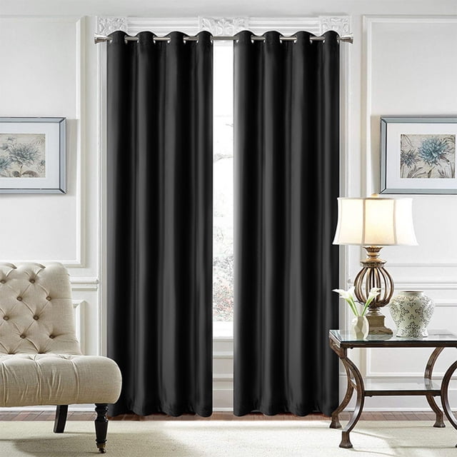 LUXUR Rideau Occultant Protection UV Draperies Écoénergétiques Oeillets de Fenêtre Rideaux Isolés Thermiques Luxe Noir L:42 Pouces H:84 Pouces