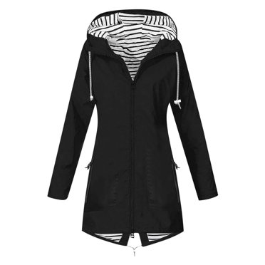 WRKEKC Women's Lightweight Waterproof Rain Jacket Hooded Windproof Outdoor Coat with Pockets Solid Color
