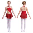 thumbnail image 3 of Oyolan Robe de Patinage Artistique pour Filles, Sans Manches, à Strass et Fleurs, avec Paillettes, Empiècement en Maille, Ballet, Patinage à Roulettes, Rouge, 8, 3 of 7