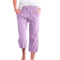 thumbnail image 1 of Plebaso Womens Elastic Waist Capris Pants Solid Color Straight Wide Leg Trousers With Pockets Ladies Casual Trousers, 1 of 6