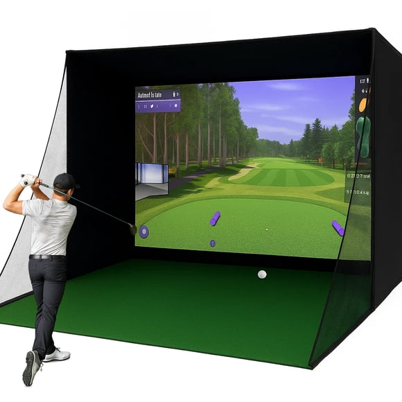 RXFSP Golf Simulator Enclosure with HD Impact Screen - 4:3 Projection Screen, Shank Nets for Indoor Golf Training w/ Real Balls