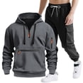 thumbnail image 2 of Mens Hooded Tracksuit, Long Sleeve Zipper Pocket Pullover and Drawstring Work Pants Set, Casual Two-Piece Outfit, 2 of 9
