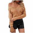 thumbnail image 2 of Qertyioot Chandails à Col en V pour Femmes Automne Mode Féminine Décontractée Couleur Chandail à Manches Longues, 2 of 7