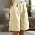 thumbnail image 2 of Timegard Wide Leg Shorts for Women Cotton Linen Elastic Waist Button Loose Solid Color Knee Length Pants, 2 of 7