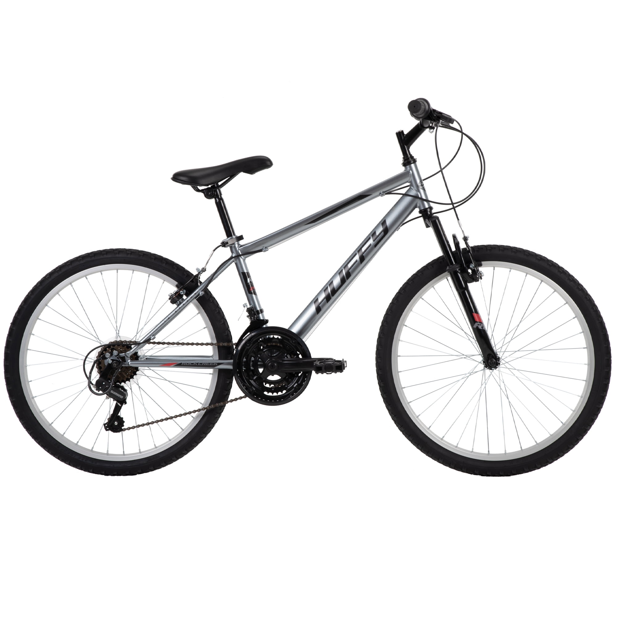 Huffy 24” Rock Creek Mountain Bike, Fits Riders 58” - 70”, Gray, Youth, Boy’s