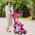 thumbnail image 4 of Gymax Voiture Pousse-Pousse 3-en-1 pour Tout-Petit avec Auvent Ajustable, Rangement sous le Siège, Sons Réalistes, Rose, 4 of 10