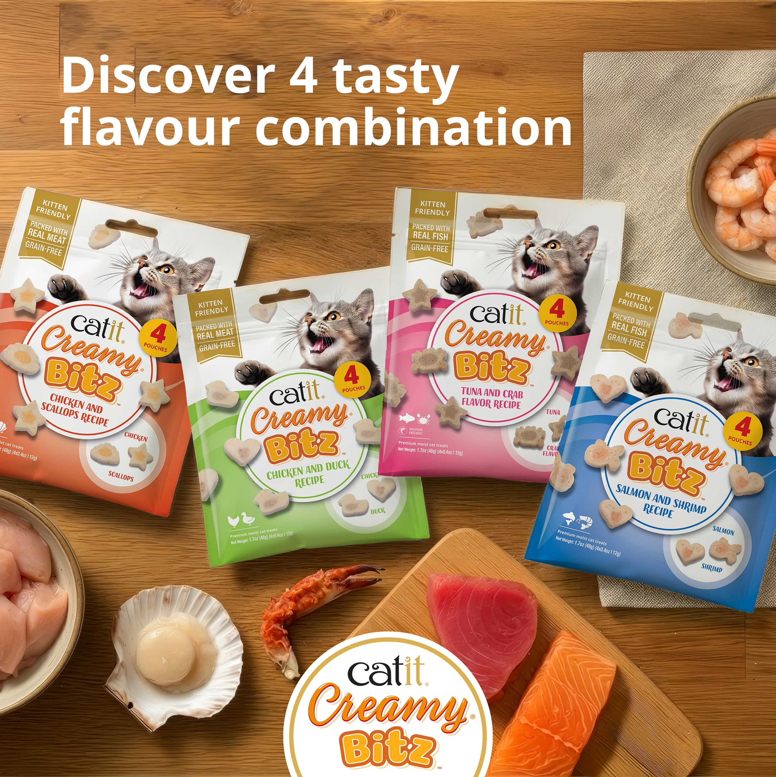 Gâteries pour chats Catit Creamy Bitz, Recette au poulet et aux pétoncles, 48 G
