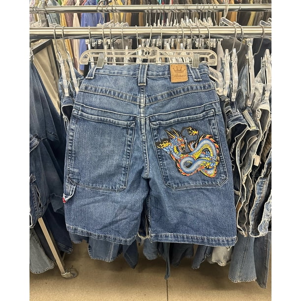 JNCO Chinese Loong Hip Hop Denim Shorts 2000s Style Summer Baggy