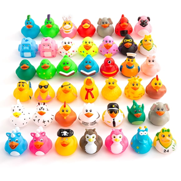 Pluokvzr 50PCS Assorted Ducks Rubber Duck Toy Cute Duck Bath Tub Pool Toys with Drain Baby Showers Accessories