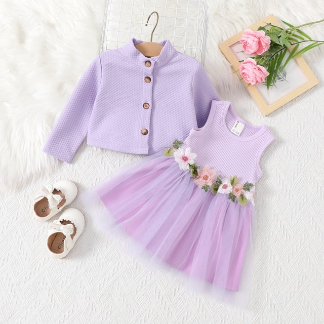 PatPat Ensemble Robe et Veste pour Bébé Fille Robe Tutu Violette 0-18 m